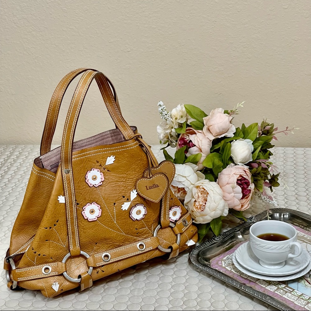 🌱 Large Luella Leather Floral Tote Hobo Bag